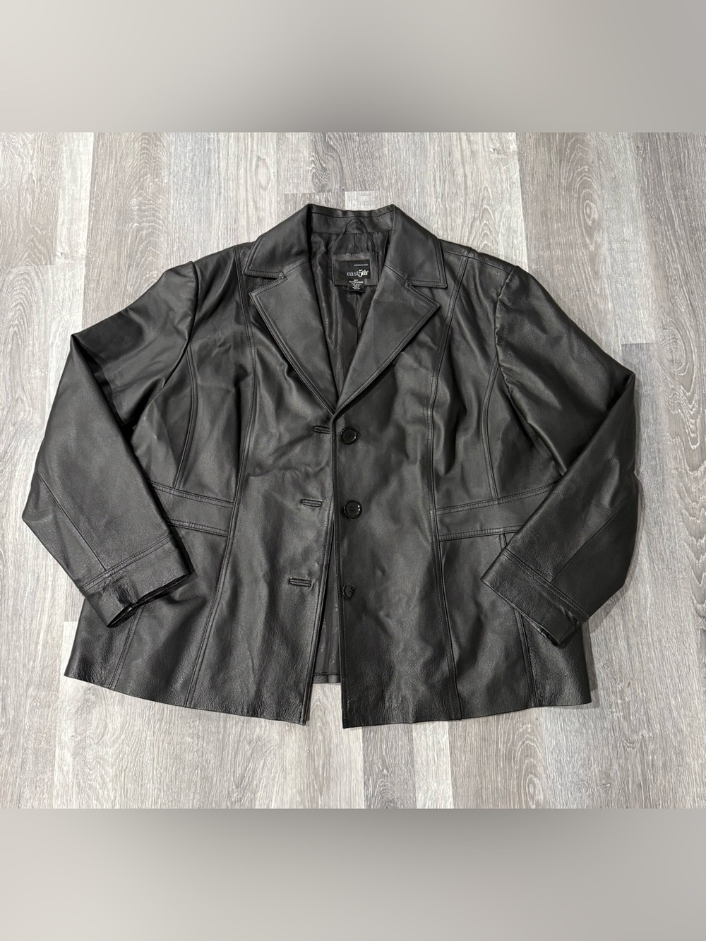 East 5th Womens Black Genuine Leather Button Front Lined Blazer Jacket 3X